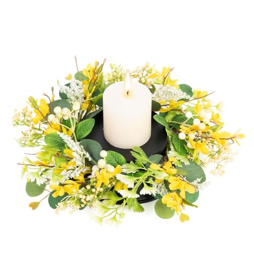 MOYEE Candle Holder Centerpieces for Tables,Candle Ring,Wreaths, Black Metal Candle Stick Paired Artificial Flowers 14 in Versatile Dining Table Centrepiece - color: Yellow Cross Wreath