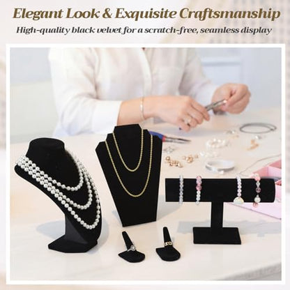 Leinuosen 5 Pcs Velvet Jewelry Display Set for V-shaped and Flat Necklace Stand Ring Finger Holder T Shape Bracelet Stand
