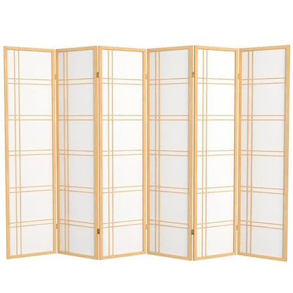 Red Lantern 6 ft. Tall Double Cross Shoji Screen - Natural - 6 Panels - color: Natural, size: 6 Panel