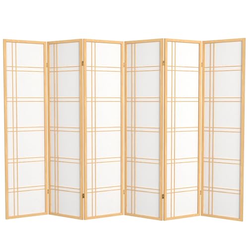 Red Lantern 6 ft. Tall Double Cross Shoji Screen - Natural - 6 Panels - color: Natural, size: 6 Panel