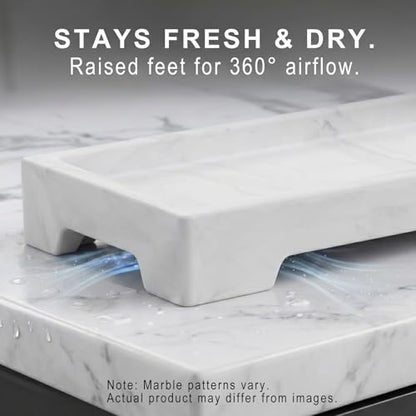 Countertop Vanity Tray - Silicone Bathroom Sink Organizer & Kitchen Soap Tray, Footed Anti-Slip Design, Waterproof Caddy for Perfume, Jewelry, Makeup, Bottle, Oil, Sponge Holder, White Marble 10"x4.2" - color: White Marble