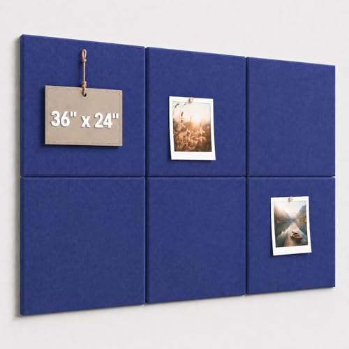 Large Cork Boards for Walls – 36" x 24" Self Adhesive Felt Wall Tiles, Ideal for Office Black Bulletin Board, Easy to Install Pin Board Photo Board - color: Royal Blue, size: 24" X 36"