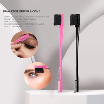 Soft 'N Style Double Sided Edge Control Hair Brush Comb Combo Pack 4 Pieces Pink and Black - color: 4pack