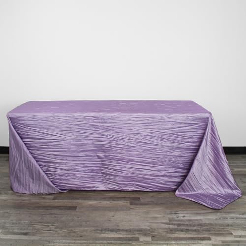 YOUR CHAIR COVERS - 90 x 132 inch Rectangular Crinkle Taffeta Tablecloth - Lavender, Rectangle Table Linens for 6 ft Rectangular Tables, Wedding Crushed Table Cloth - color: Lavender, size: 132" x 90" (Rectangular)