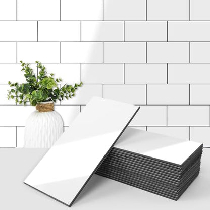 Art3d 102-Piece Peel and Stick Wall Tile for Kitchen Backsplash, Bathroom, Fireplace, 3in. × 6in. Stick on Subway Tile, Glossy White - color: Glossy White