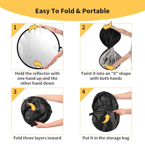 24/32/43/52in Light Reflectors for Photography with 5 in 1 Light Diffuser Panel &Bag,Photography Reflector Ideal for Content Creator Essentials&Photographer in Silver,Gold,White and Black - size: 52inch/130cm