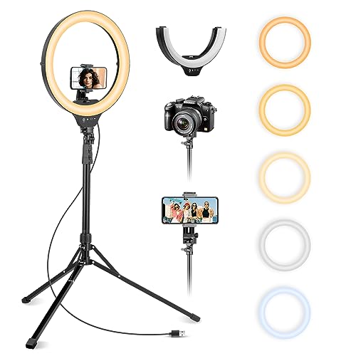 Aureday 14'' Selfie Ring Light with 62'' Tripod Stand and Phone Holder, Dimmable LED Phone Ringlight for Makeup/Video Recording/Photography, Circle Lighting for All Cell Phones&Lightweight Cameras - color: BLACK, size: 14in for phone