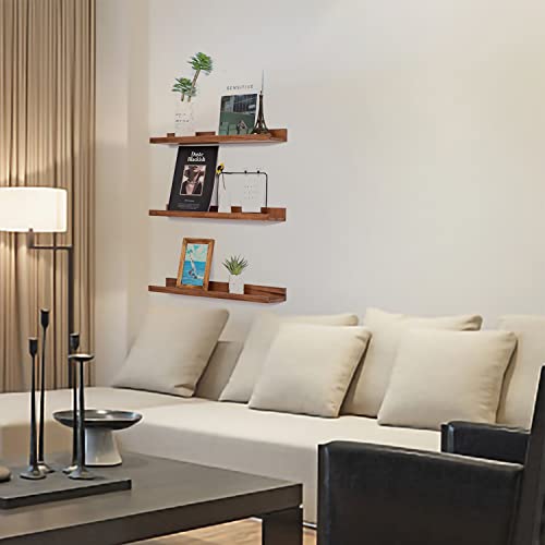 MBYD Floating Wall Shelves Wood Photo Picture Ledge Shelf, 24 Inch Light Walnut Nursery Kids Bookshelf 3 Same Sizes, Kitchen Spice Rack Bathroom Storage Shelves, Wall Mounted Shelves for Bedroom - color: Light Walnut, size: Set of 3 24 in