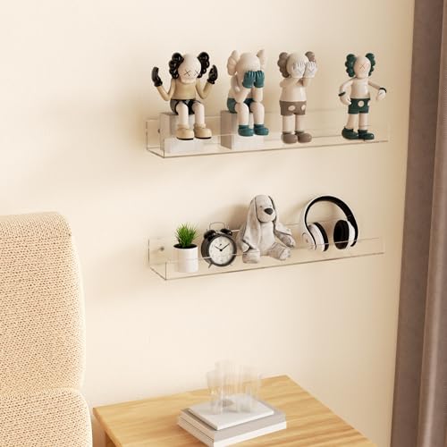 18'' Clear Acrylic Bookshelf 2 Pack, Acrylic Floating Book Shelves, Wall Mounting Invisible Ledge Book Shelf - color: Clear, size: 18 Inch