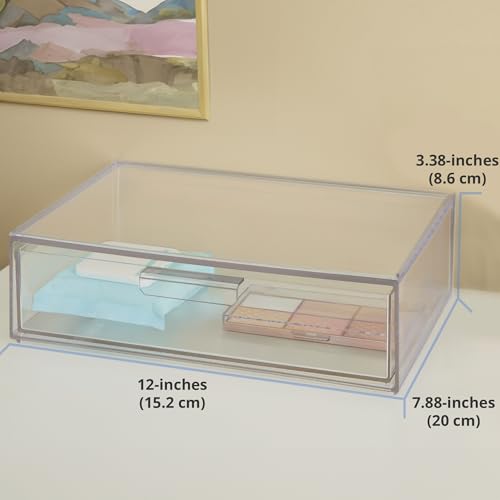 STORi Audrey Stackable Clear Bin Plastic Organizer Drawer | Organize Eyeshadow Palettes, Cosmetics, and Beauty Supplies on a Vanity | Made in USA - style: Cosmetic Drawer Base