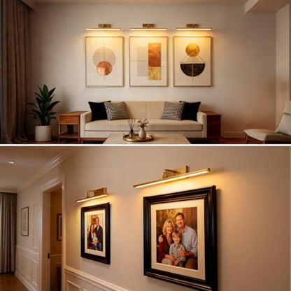 Picture Light for Wall Painting Lighting,Remote Control Art Display Light,3 Lighting Colors Brightness Dimmable Timer Auto-Off,High Lighting Your Gallery Poster Portrait Frame Dartboard - color: Gold