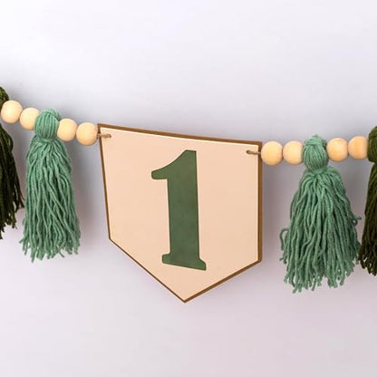 Upfirst Green Wild One High Chair Banner - 1st Birthday Party Decorations Supplies,Wild One Theme First Birthday Party Banner for Anniversary/Cake Smash Photo Prop