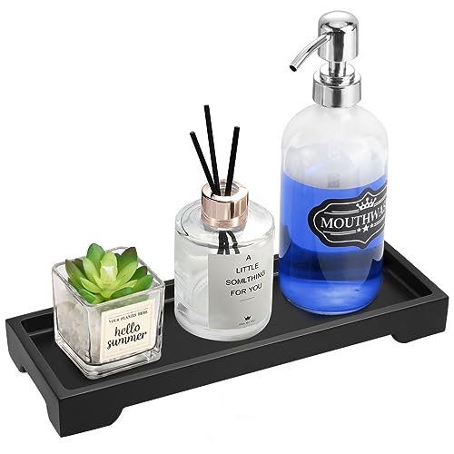 Luxspire Bathroom Vanity Tray, Resin Black Bathroom Tray Toilet Tank Tray, 11.2x4.1 inch Kitchen Sink Trays, Countertop Organizer for Candles Soap Towel Perfume Holder Jewelry Dish, Small, Matte Black - color: C - Black, style: Small