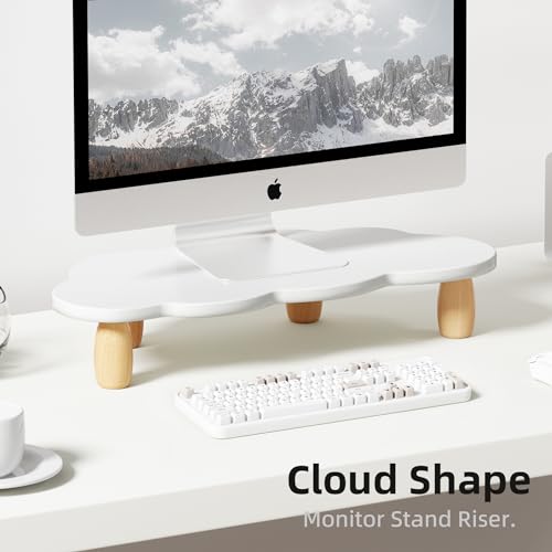 AFOOYO Monitor Stand Riser,Cloud Shape Wood Computer Monitor Stand, 16.5IN Monitor Stand Riser, Multi-Purpose Desktop Organizer Riser for Computer,Laptop,Printer,TV,White - color: White, size: Cloud