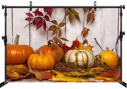 MAEQLQLM 17x10ft Autumn Harvest Backdrop Pumpkins & Fall Leaves Scene Photography Background for Fall/Thanksgiving Event Decor Studio Booth Props Wallpaper - size: 17x10FT