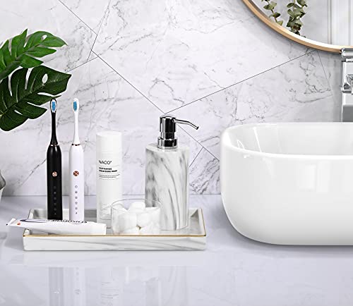Luxspire Bathroom Vanity Tray, 11" Marble Ceramic Bathroom Trays for Counter, Bath Tray for Dresser, Kitchen Counter Tray, Perfume Tray, Bathroom Accessories, Medium, Marble White - color: Marble White + Gold, style: Medium