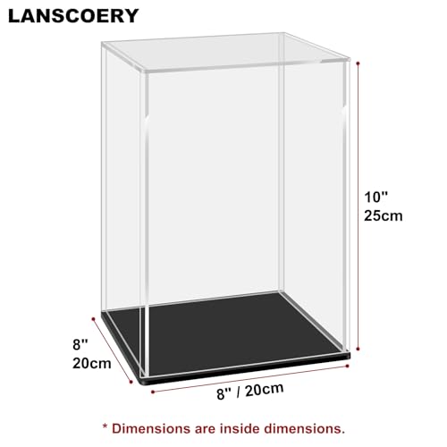 LANSCOERY Acrylic Display Case, 8x8x10 in, Upgraded Thickened UV-Resistant Showcase, 98% Clarity Dustproof Box with Glossy Black Base for Action Figures, LEGO & Models, Includes Scraper & LED Light - color: Black, size: 8x8x10inch; 20x20x25cm