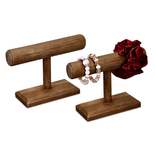 MOOCA 2 Pcs Wooden Jewelry Display Stand, Bracelet Watch Holder Display for Store, 7.9 W x 2.9 D x 5.5 H in, Brown Color - color: 3) Brown