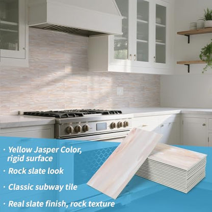 Art3d 102-Piece Peel and Stick Wall Tile for Kitchen Backsplash, Bathroom, Fireplace, 3in. x 6in. Stick on Subway Tile, Yellow Jasper - color: Yellow Jasper