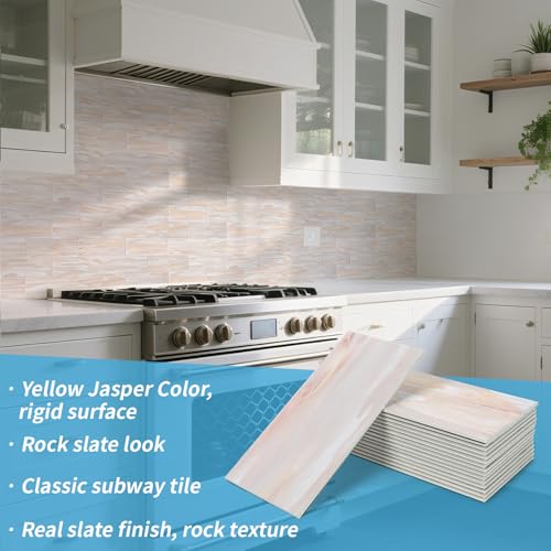 Art3d 102-Piece Peel and Stick Wall Tile for Kitchen Backsplash, Bathroom, Fireplace, 3in. x 6in. Stick on Subway Tile, Yellow Jasper - color: Yellow Jasper