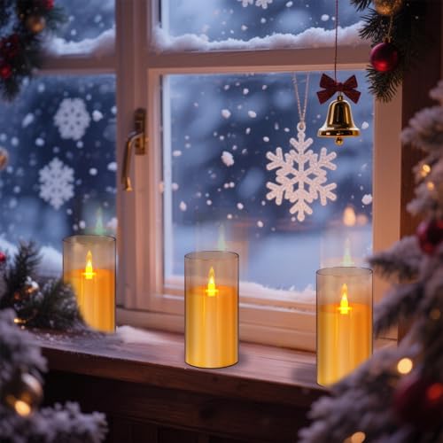 wemarry Flameless Candles Acrylic Glass Pillars 3" D x 6" H Battery Operated Flickering Candles Include 8-Key Remote with Timer Function 400+ Hours (Amber, Warm Light 2 Pack) - color: Amber, size: Warm Light 2 Pack
