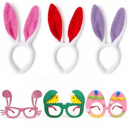 Easter Headbands and Glasses Set, 6PCS Bunny Ear Headbands & Funny Easter Glasses, Cute Photo Props for Easter - color: A
