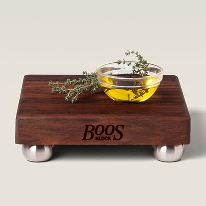 John Boos B Series Square Wooden Walnut Cutting Board 12”x12” – 1.5” Thick, 5-lb Non-Reversible Butcher Block with Stainless Steel Bun Feet & Edge-Grain - color: Walnut with Stainless Steel Feet, size: 9"L x 9"W