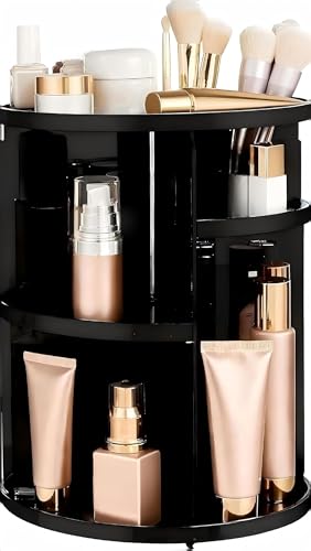 HBlife 360 Rotating Makeup Organizer Adjustable Carousel Large Capacity Revolving Perfume Organizer Skincare Organizers Cosmetic Storage Spinning Holder for Vanity, Black - color: Black, size: Large