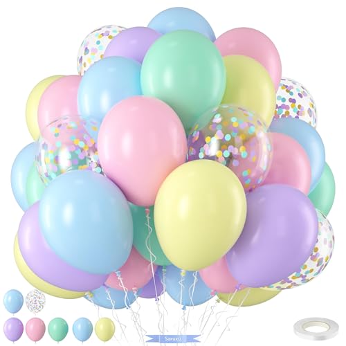 Pastel Balloons,12 Inch Macaron Pink Purple Blue Yellow Green Colorful Confetti Balloons Assorted Colors for Princess Girl Pastel Birthday Rainbow Party Baby Shower Wedding Engagement Decoration - color: Macaron Pink Blue Purple Blue