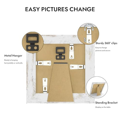 Hongkee 4x4 Picture Frame with Glass, Display Pictures 3x3 with Mat or 4 x 4 without Mat - Wall and Tabletop, 4 by 4 Photo Wooden Frames (Distressed White, 1 Pack) - color: Distressed White, size: 4X4 in