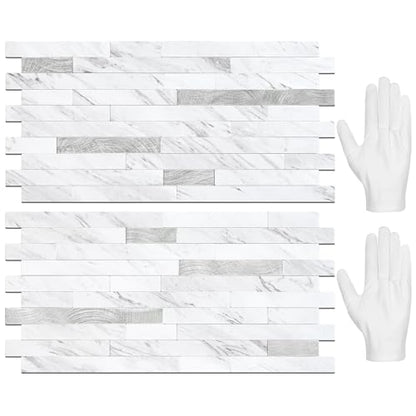 STICKGOO 20 Sheets Peel and Stick Backsplash Tile, Stick on Backsplash for Kitchen and Bathroom, White Marble Look PVC Mixed Metal Silver Self Adhesive Wall Tiles - color: White Marble + Metal Silver