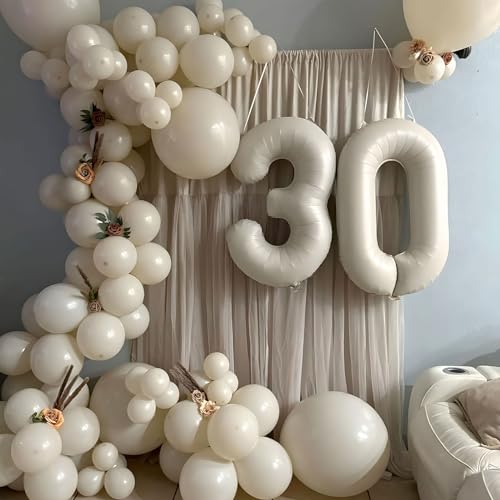 Beige Balloons - 12 inch 100pcs Latex - Cream Balloons with 2 Ribbons, Neutral Ivory for Birthday Party, Boho Wedding, Bridal Shower, Baby Shower Decorations - color: White Sand, size: 12 Inch 100PCS