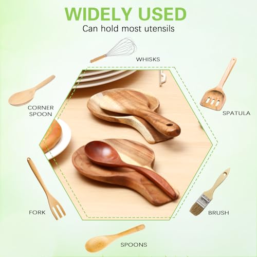 Honeydak 4 Pcs Acacia Wood Spoon Rest for Stovetop Handmade Smooth Wooden Kitchen Spoon Holder for Ladles Tong Cooking Accessories Housewarming Gifts (Round) - style: Round