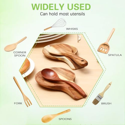 Honeydak 4 Pcs Acacia Wood Spoon Rest for Stovetop Handmade Smooth Wooden Kitchen Spoon Holder for Ladles Tong Cooking Accessories Housewarming Gifts (Round) - style: Round