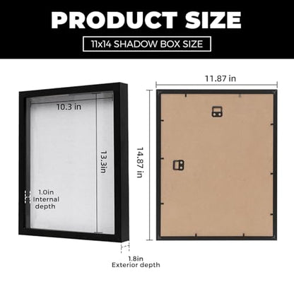 Muzilife 11x14 Shadow Box Picture Frame with Linen Board - Deep Wood & Glass Display Rustic Case Ready to Hang Memorabilia, Pins, Awards, Medals, Wedding, Tickets, and Photos, Black - color: Black, size: 11x14