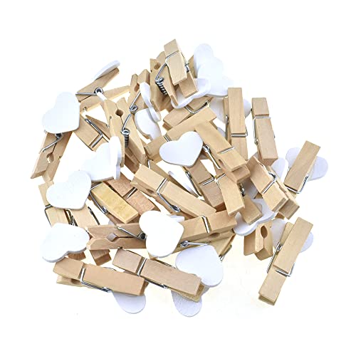 HAHIYO Heart Painted Mini Wooden Clothespin Clip Photo Paper Holders 1.38inch Tight Clamp Not Fray Rope Post Notices Handy Read for Hanging Postcard Wedding White 50PCS - size: White(Heart) 1.38 inches 50 Pack