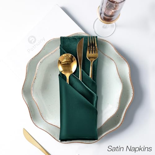 P Pothuiny 12 Pcs Silky Green Satin Napkins 17 x 17 Inches, Square Smooth Wedding Dinner Napkins Satin Cloth Napkins Table Napkins for Banquet Party Restaurant Decor, Thanksgiving, Christmas - color: Green