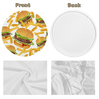 Hamburger French Fries Round Backdrop Cover 7.2x7.2ft Fast Food Photograhy Background Birthday Party Supplies Burger Shop Decoration Banner Photo Booth Props - size: 7.2x7.2