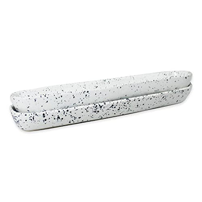 roro Ceramic Stoneware Hand-Molded Speckled Spotted Relish Plate (Olive Boat Tray Set of 2, White)