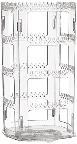Sooyee 360 Rotating Earring Holder and Jewelry Organizer, 4 Tiers Jewelry Rack Display Classic Stand, 156 Holes and 160 Grooves for Necklaces Earrings Piercings, Clear - color: Clear