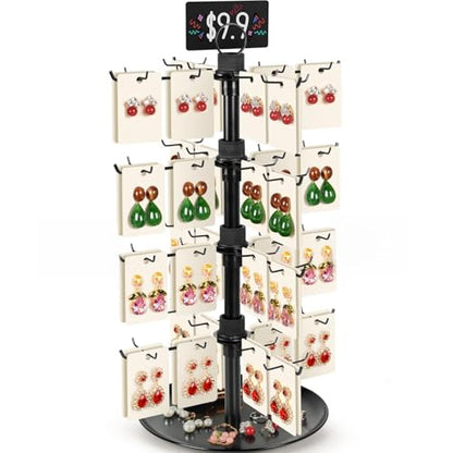 Jewelry Display for Vendors with 80 Hooks, 4 Tier Rotating Display Stand Earring Holder Organizer Adjustable Height, Earring Rack Keychain Necklace Bracelet Display for Retail - style: 4SL-BK
