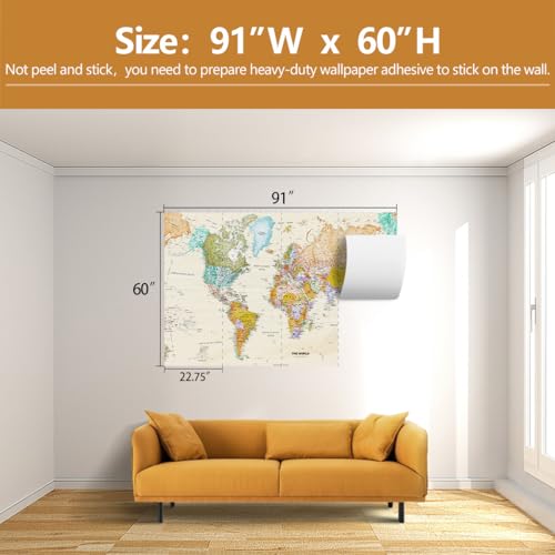 World Map Wallpaper Kids Wallpaper Mural for Nursery（Not Peel and Stick） - color: CYBH-917, size: 91" x 60"