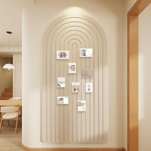 Self Adhesive Felt Bulletin Board,Round Edges Wall Panels for Office Bedroom Living Room,0.35" Thick Foldable Bulletin Boards,Boho Arch Photos Board (Light Camel,23.62×15.75inch) - color: Light Camel, size: 23.62×15.75inch