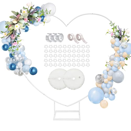 Heart Shaped Metal Balloon Arch Kit,6.6ft Wedding Heart Arch Backdrop Stand,with Water Bag for Proposal, Wedding, Valentine’s Day, Bridal, Birthday Party Decorations (White-Regular-S) - style: White-Regular-Small