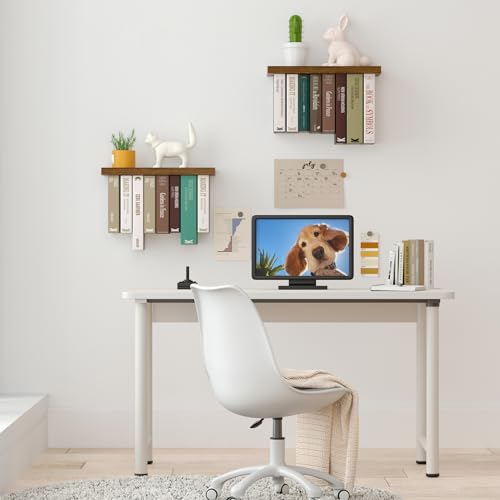Tohiasen Floating Book Shelves for Wall Mounted Set of 2, Wood Hanging Bookshelf, Book Display Shelf for Wall, Unique Space Saving Book Shelf Wall Book Holder (Brown) - color: Brown