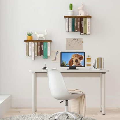 Tohiasen Floating Book Shelves for Wall Mounted Set of 2, Wood Hanging Bookshelf, Book Display Shelf for Wall, Unique Space Saving Book Shelf Wall Book Holder (Brown) - color: Brown