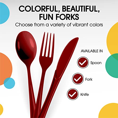 Party Solids Burgundy Plastic Forks 200 Pieces Burgundy Forks Disposable Utensils Heavy Duty Plastic Cutlery Set Disposable Cutlery Sets Flatware Sets Silverware Set Party Supplies & Party Tableware - color: Burgundy