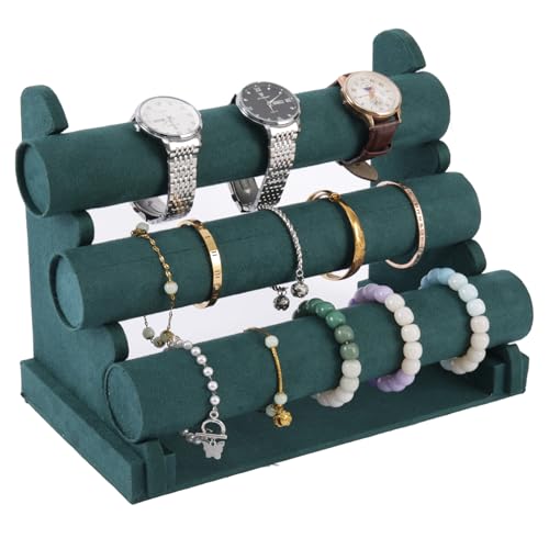 Velvet 3 Tier Bracelet Holder Display Stand, Detachable Jewelry Organizer Rack for Vendors, Green Watch Organizer Racks for Selling