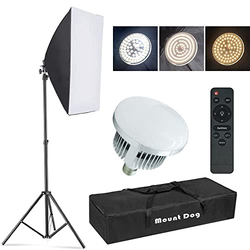 【Upgrade LED】 MOUNTDOG Softbox Lighting Kit, Photography Studio Light with 19.7"X27.5" Reflector and 3 Colors Temperature 45W Bulb with Remote, Professional Photo Studio Equipment for Portrait Video - color: white-1