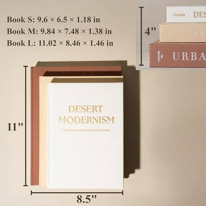 Decorative Books for Home Decor - Set of 3 Real Linen Hardcover Books with Blank Pages - Modern Farmhouse Coffee Table Decor, Shelf & Entryway Styling Accent (Neutral Tones)